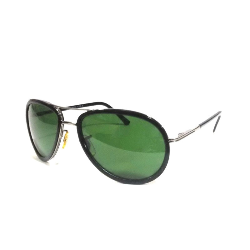 Grey Double-Bridge Pilot Sunglasses with Inner Black Rim & Green Lens