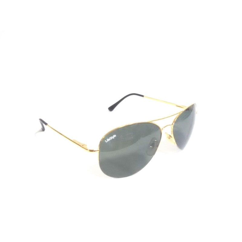 Golden Pilot-Style Sunglasses with Green Polycarbonate UV400 Lenses