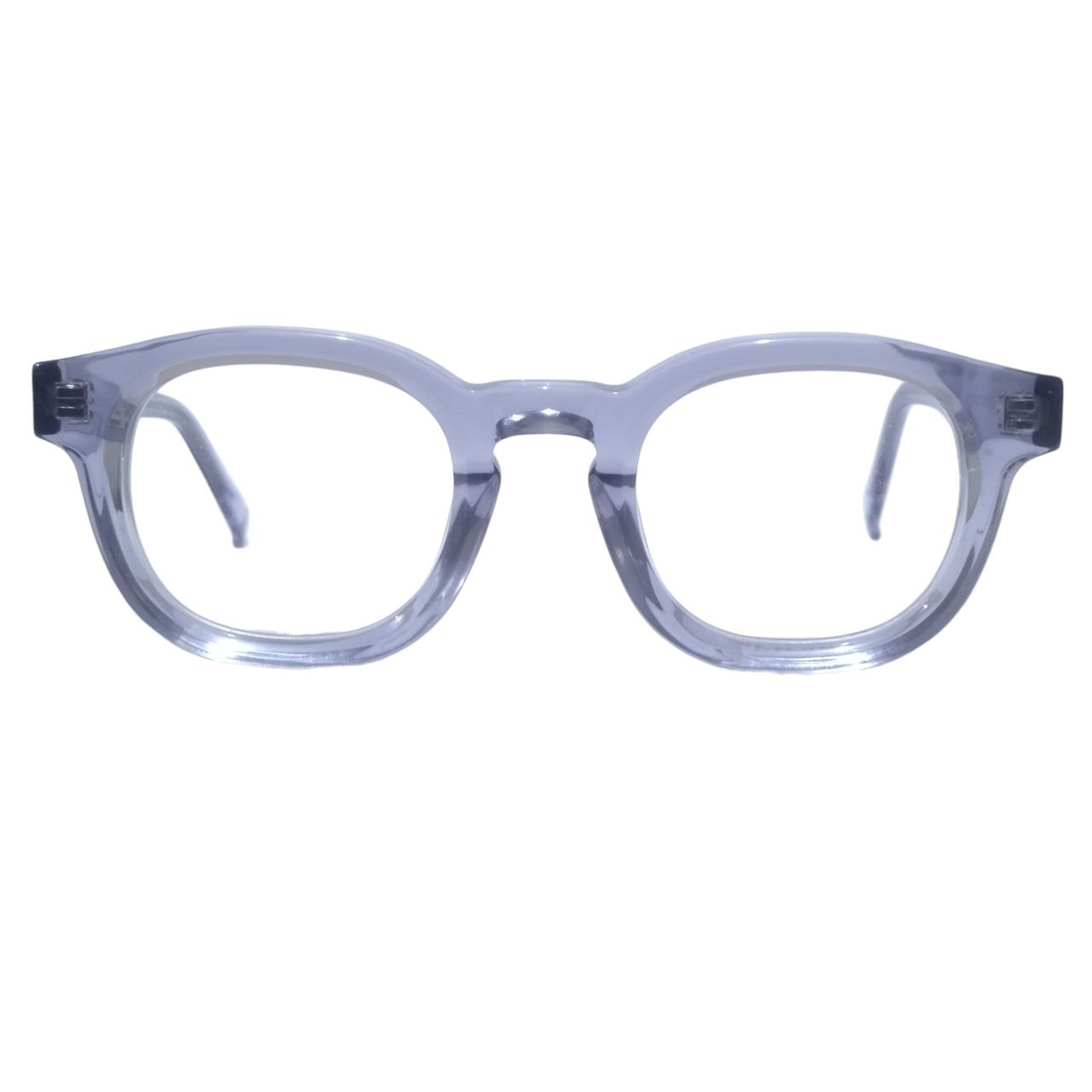 Front view of ARTISAN Aristo Round Square handcrafted acetate glasses in Transparent Grey, size 48-24-145.