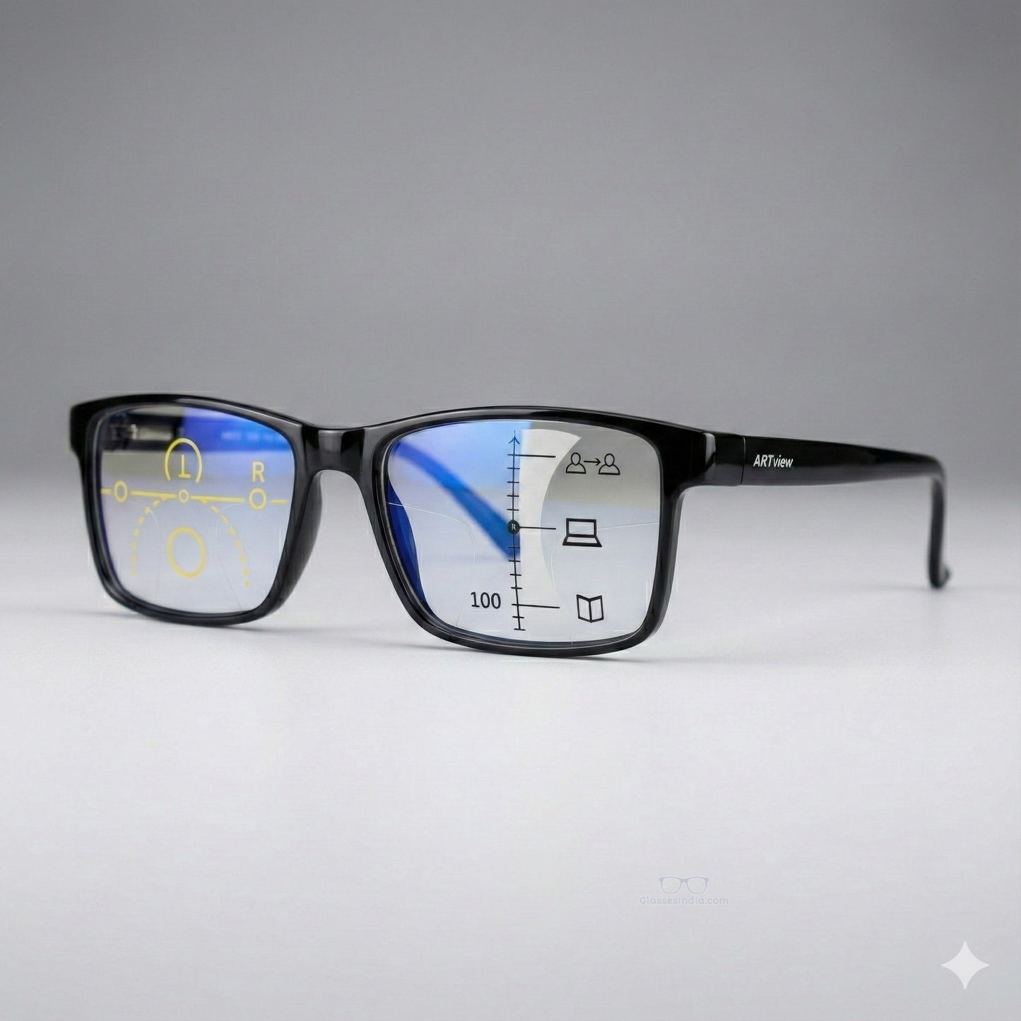 ARTView Black Rectangle Progressive Multifocal Glasses for Men Women AV104