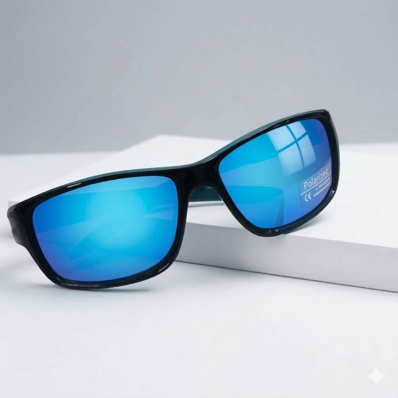 EYESafety Dark Design Series Blue Mirror Wraparound Polarized Sport Sunglasses