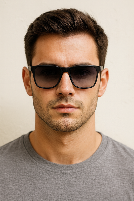 ARTView AV108 Bold Square Sunglasses | Matte Black TR90 Frame | Grey Gradient CR-39 Lenses | Wide Fit (56mm) | Power Ready