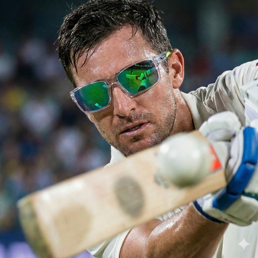 Clear Frame Green Mirror Polarized Sports Cricket Sunglasses