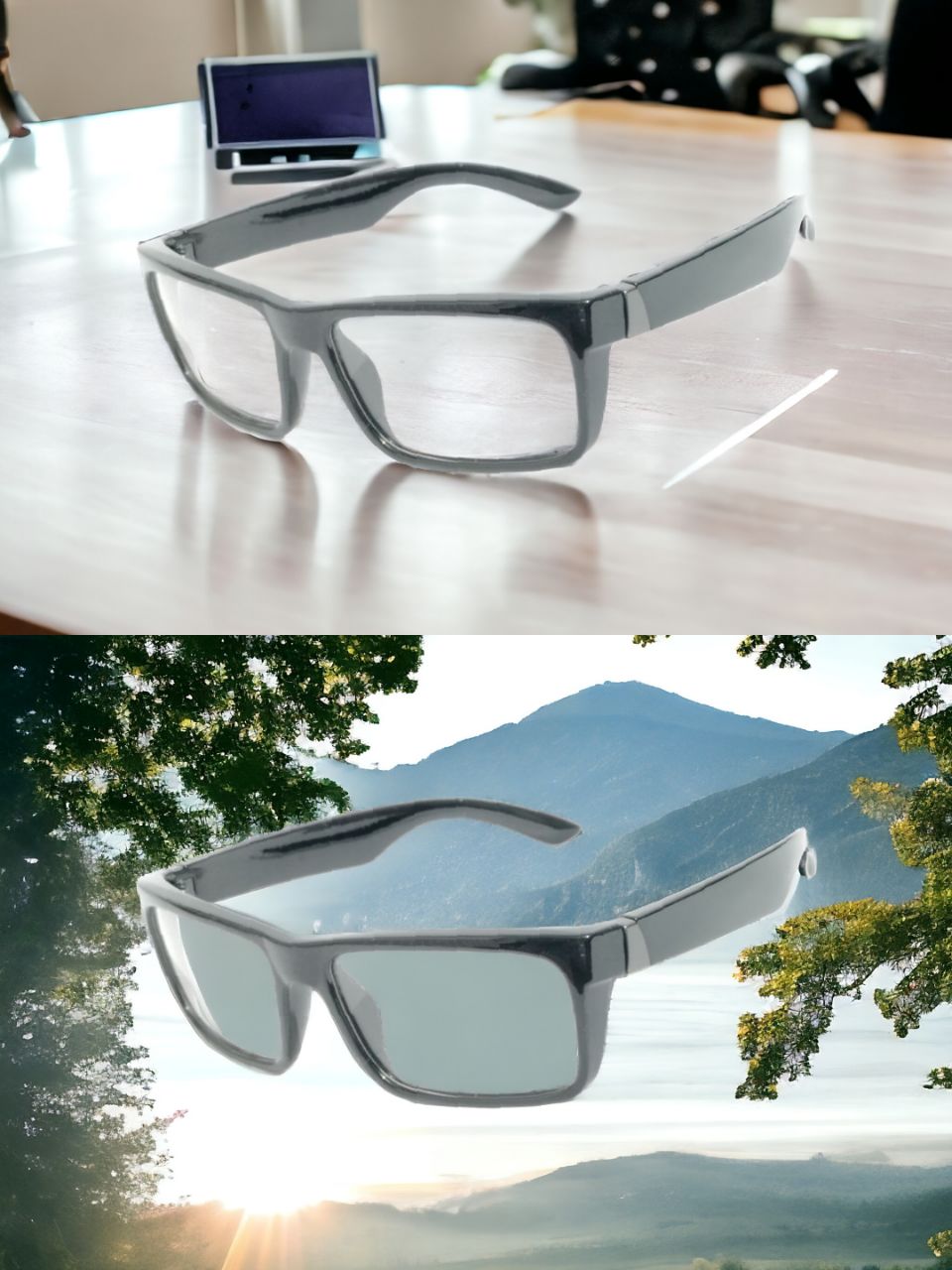 Rectangle Black Frame Wraparound Sports Cycling Photochromic Sunglasses