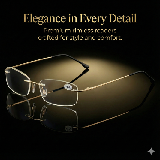 Gold Rimless Frameless Rectangle Reading Glasses For Men Women