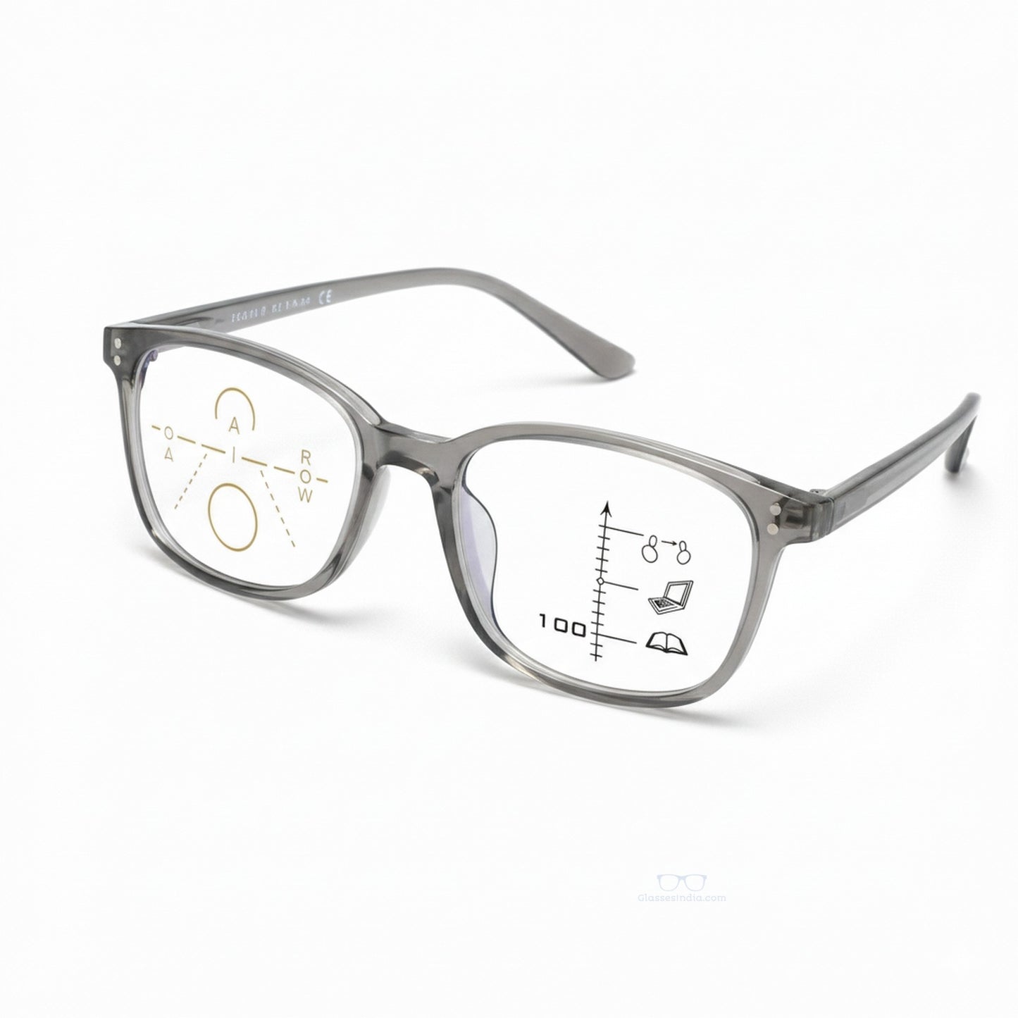ARTView Grey Rectangle Progressive Glasses with Blue Light Filter