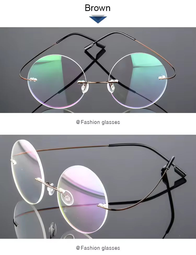 Steve Jobs - Gandhi - Harry Potter - Style Ultra-light Memory Round Rimless Frameless Glasses for Men Women Hingeless Frameless Glasses