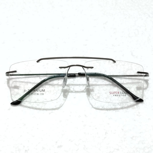 Grey Large Rectangle Rimless Glasses Frameless Specs For Single Vison Bifocal Progressive Lens