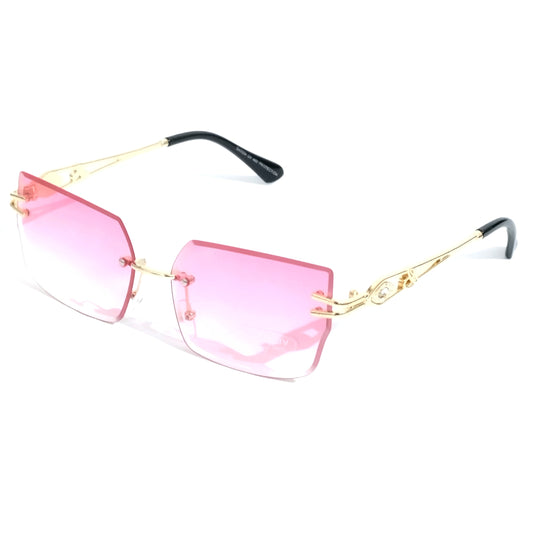Enchant in Rose Gold Pink: Chic Rimless Sunglasses with a Modern Twist