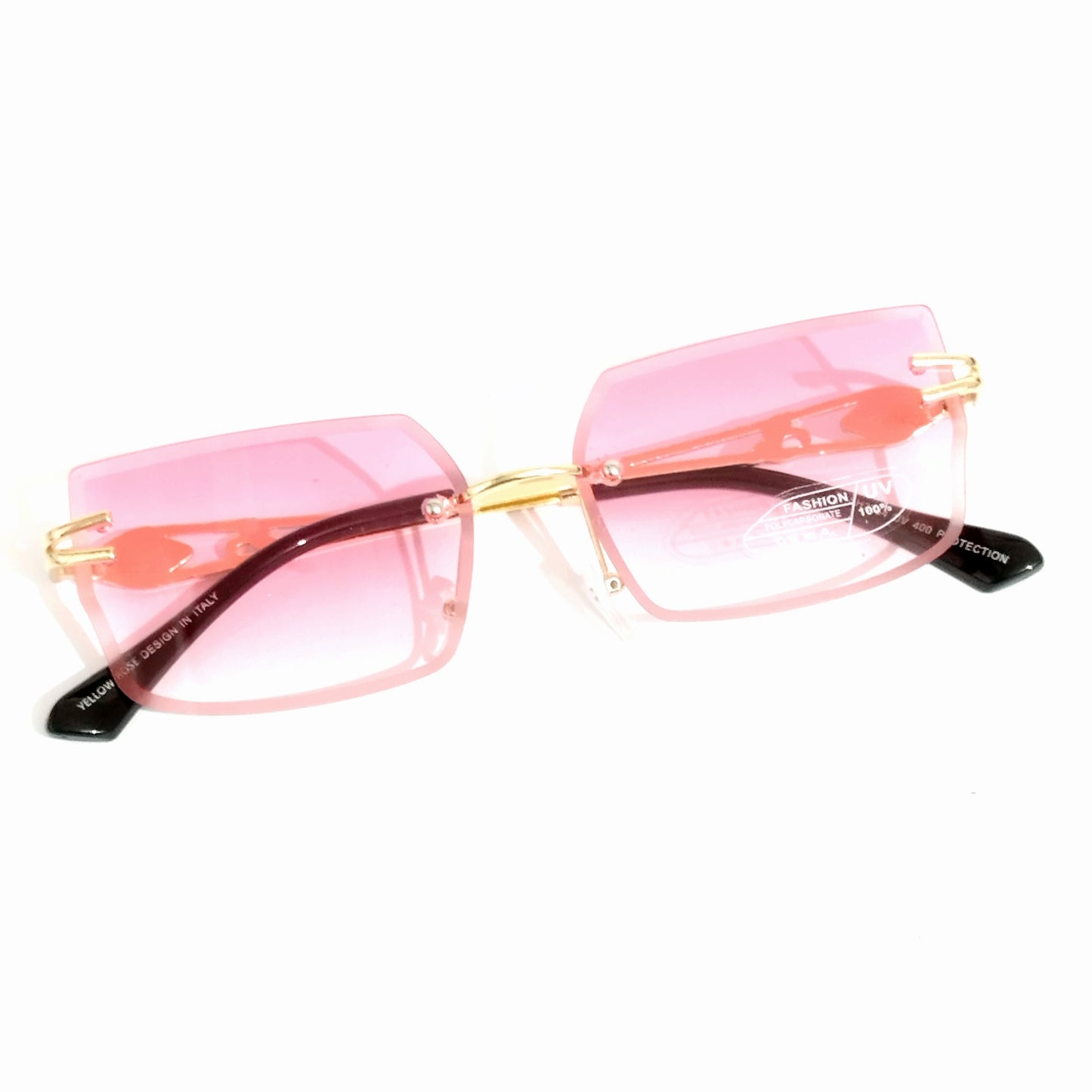 Enchant in Rose Gold Pink: Chic Rimless Sunglasses with a Modern Twist