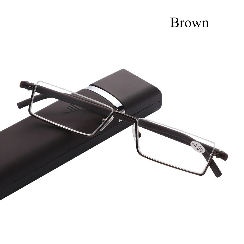 Portable Eyeglasses Semi Rimless Reading Glasses Half Frame with Case Reader