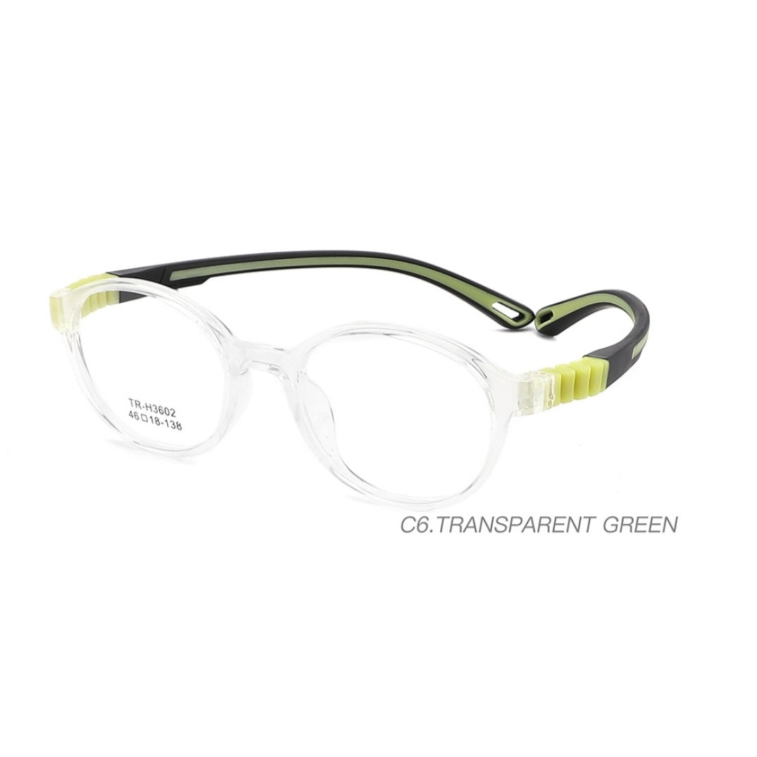 Round Kids Unbreakable Glasses TR 6802 Transparent Green for 6 - 10 Year Old