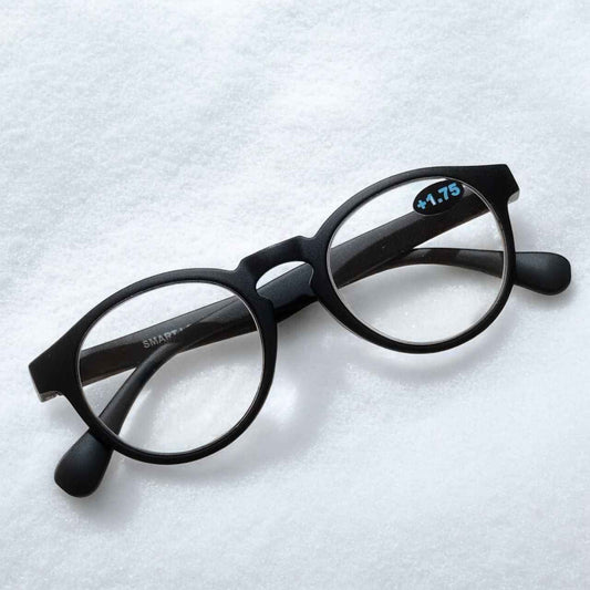 Matt Black Round Reading Glasses - +1.75 Reading Power
