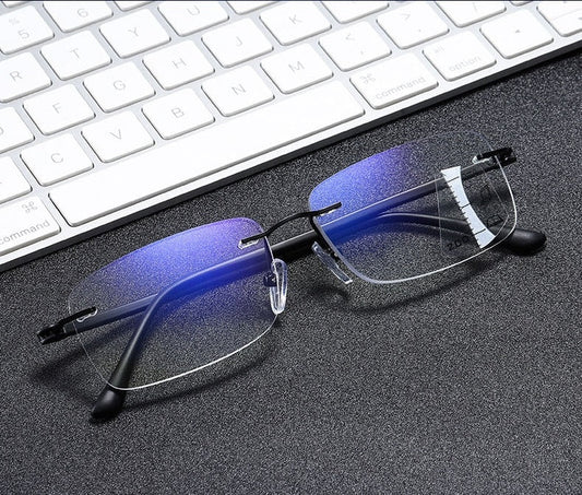 ARTView Rimless Multi focal Progressive Reading Glasses Men Anti Blue Light Glasses