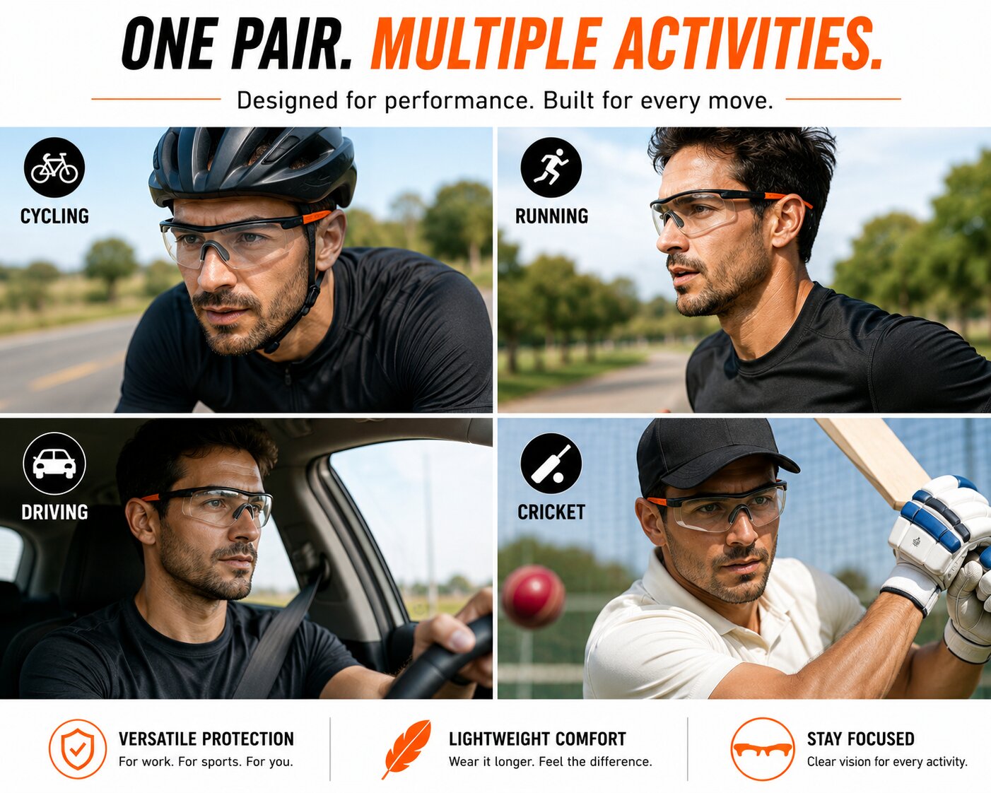 Anti-Fog Sports Glasses for Cycling Running Driving and Outdoor Activities