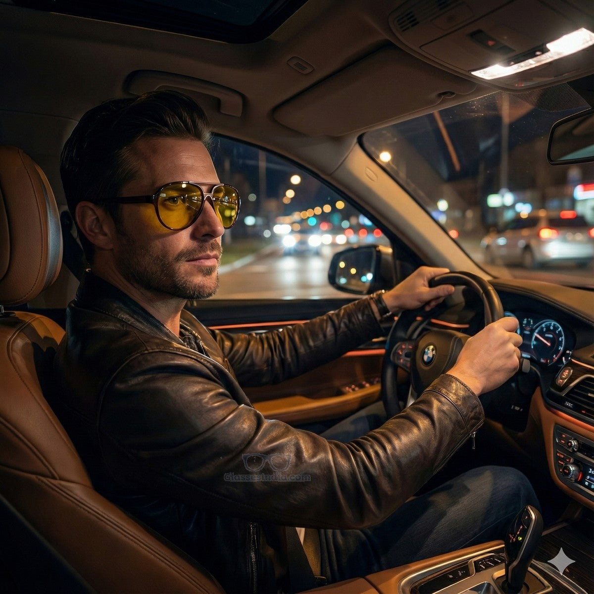 Pilot Shape Night Driving Glasses – Yellow High-Contrast Lenses