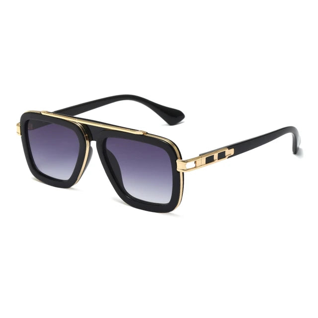 Retro Square Pilot Gold Black Unisex Sunglasses for Men Women