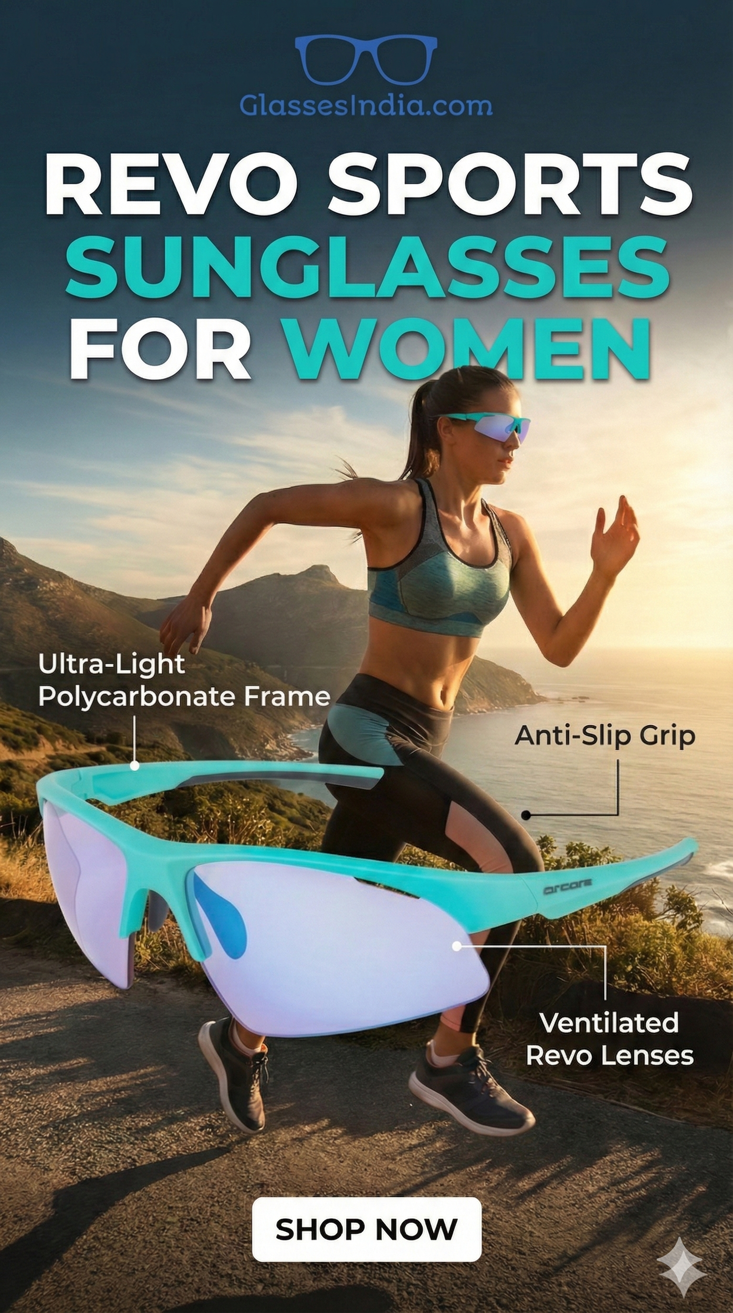 EYESafety REVO Sports Sunglasses for Women – Ultra-Light Polycarbonate Frame with Anti-Slip Grip & Ventilated REVO Lenses