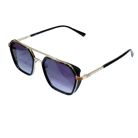 Stylish Designer Hexagon Black Gold Unisex Sunglasses for Men Women