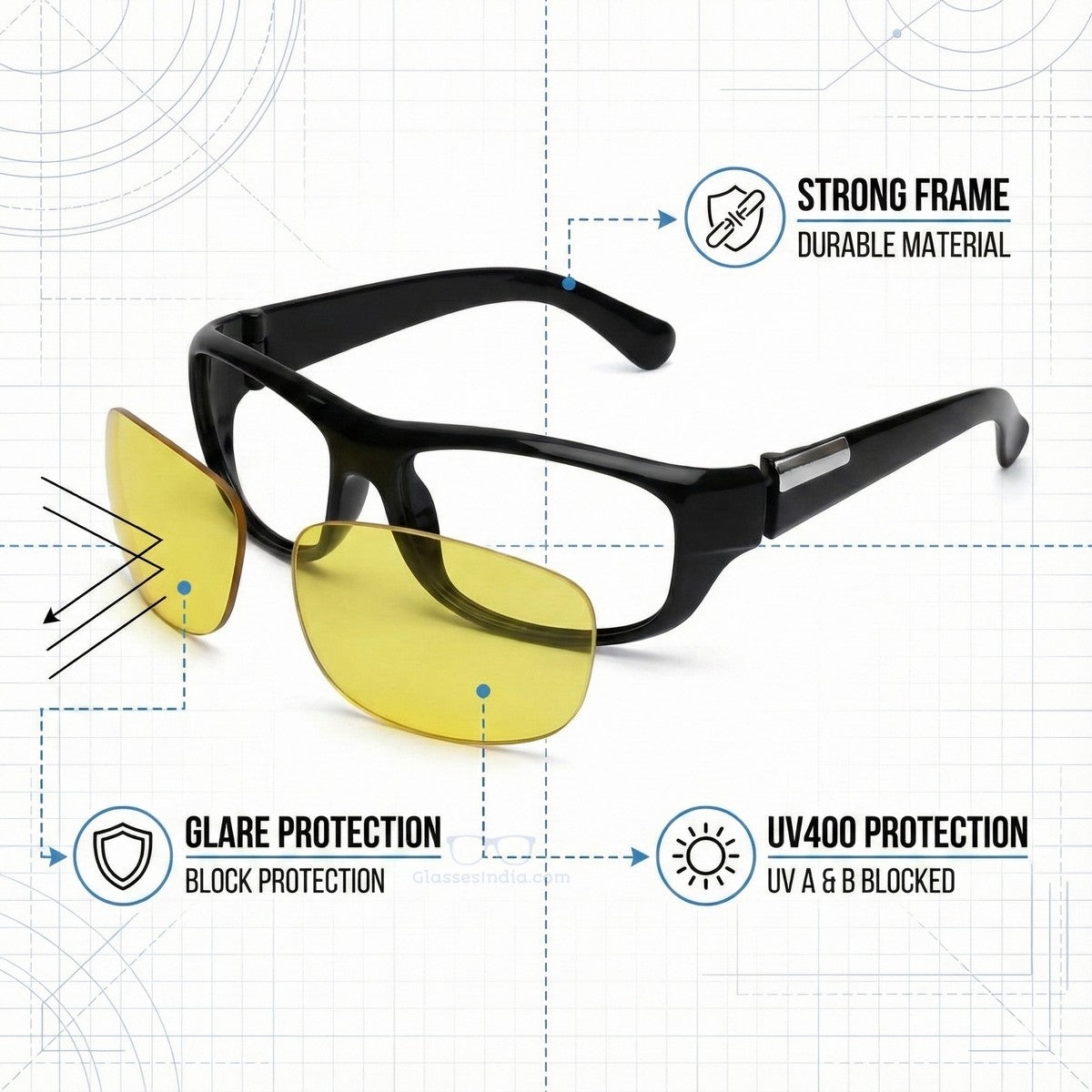 EYESafety Night Driving Glasses for Men and Women Sunglasses with HD Yellow Lens M05