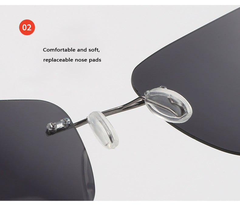 Foldable Beta Titanium Rimless Rectangle Polarized Sunglasses