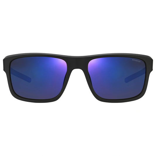Black Frame Blue Mirrored Lens Polarized Sunglasses