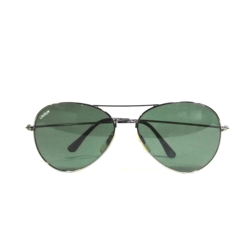 Classic Grey Captain Pilot Sunglasses with Green Toughened Lens