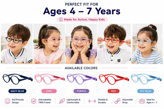 Flexible unbreakable kids glasses Model 1202 available in multiple colours
