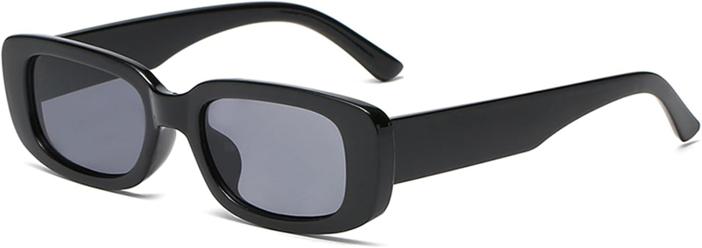 Classic Narrow Rectangle Sunglasses for Men and Women – Glossy Black Frame with Smoke UV-Protected Lenses