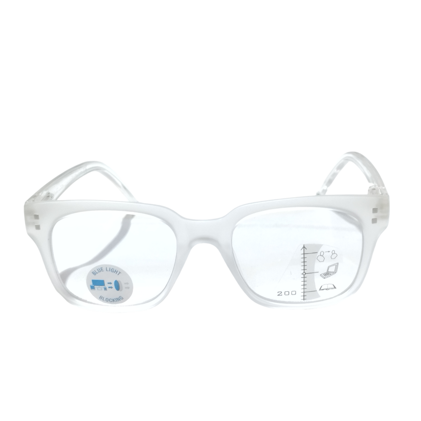 Matt White Progressive Multifocal Reading Glasses Power +2.00 Blue Light Blocker Lenses