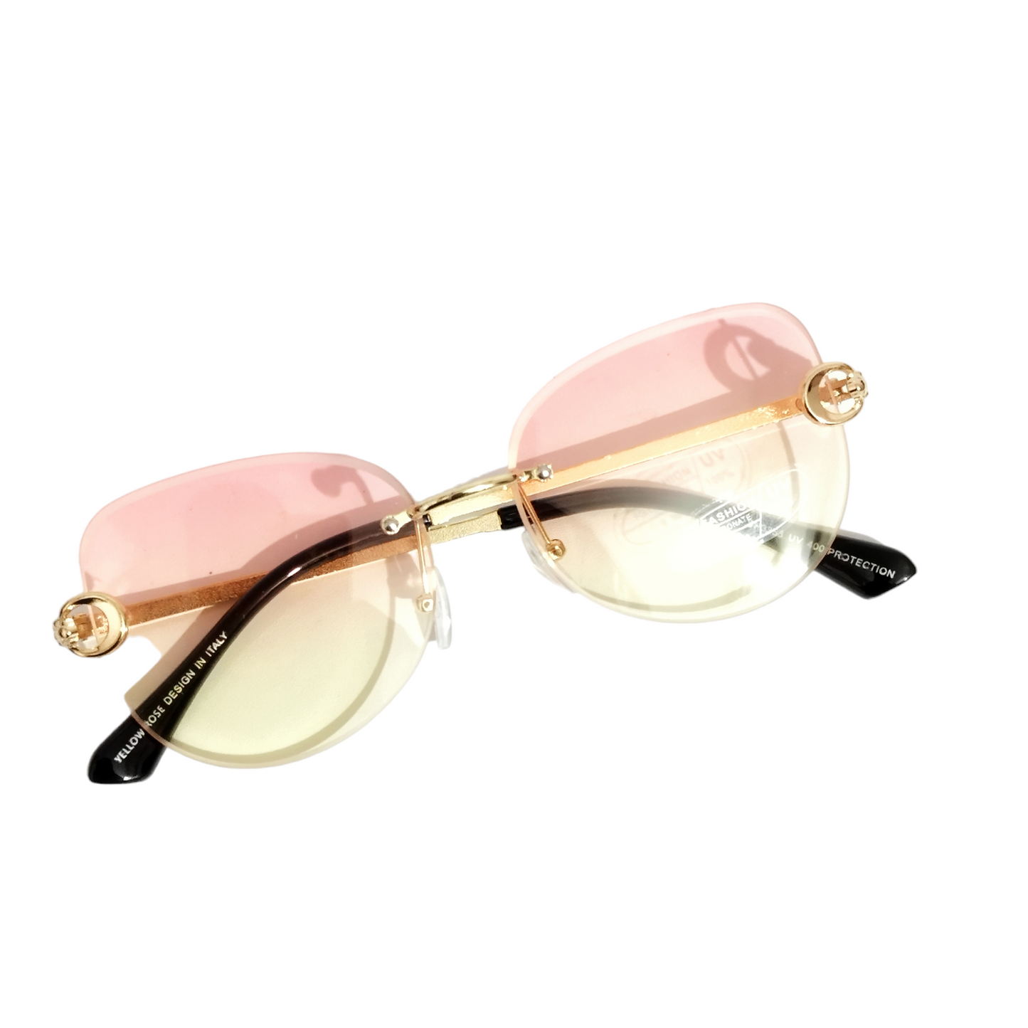 Pink Yellow Gradient Rimless Sunglasses for Women