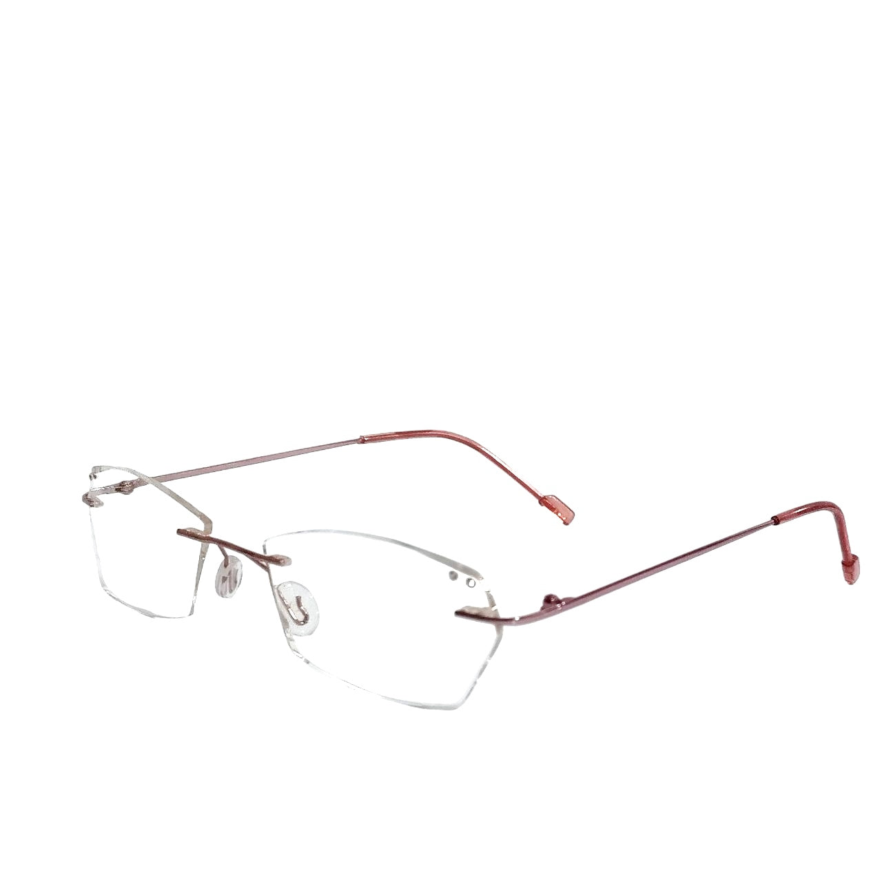 Luxury Pink Rimless Hexagonal Glasses with Design Stone