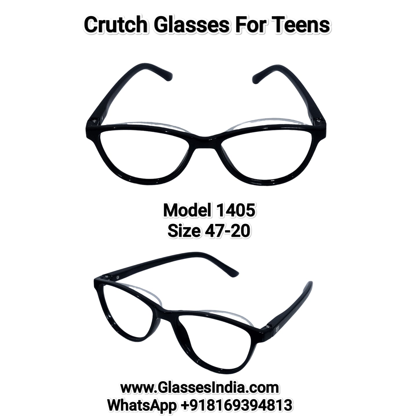 Black Cat Eye Full Frame Ptosis Crutch Glasses 1405 Size 47-20