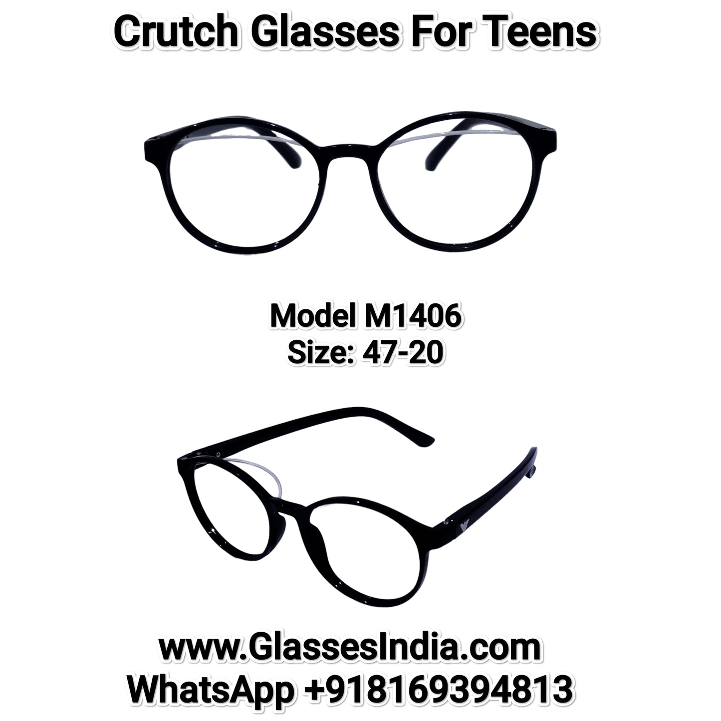 Black Round Ptosis Crutch Glasses for Teens | Model M1406 | Size 47-20