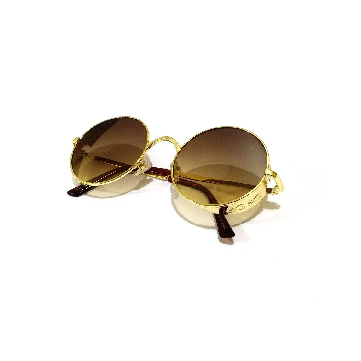 Gold Round Sunglasses Brown Lens