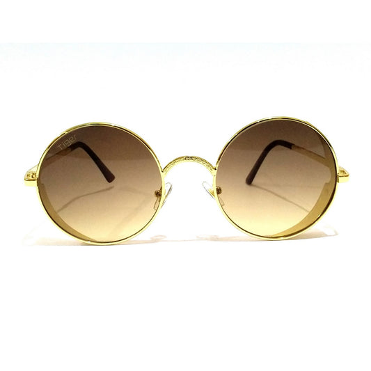 Gold Round Sunglasses Brown Lens