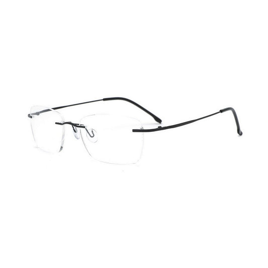 Rimless Glasses Spectacle Frame - Wide Rectangle Shape for Men and Women