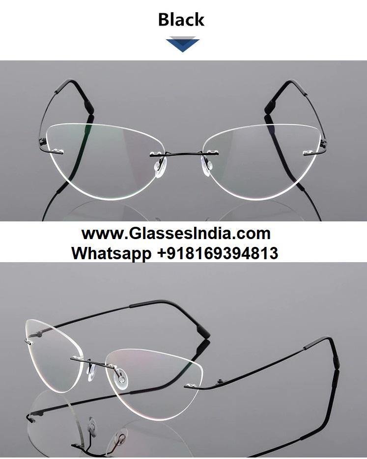 Buy Cat Eye Foldable Ultra-light Memory Computer Glasses Blue light Cat Eye Rimless Glasses for Men Women - Glasses India Online in India