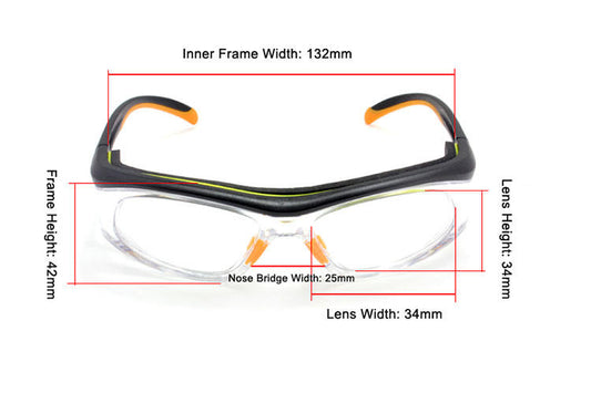 EYESafety Safety Glasses with Power Black Orange Clear Eyewear
