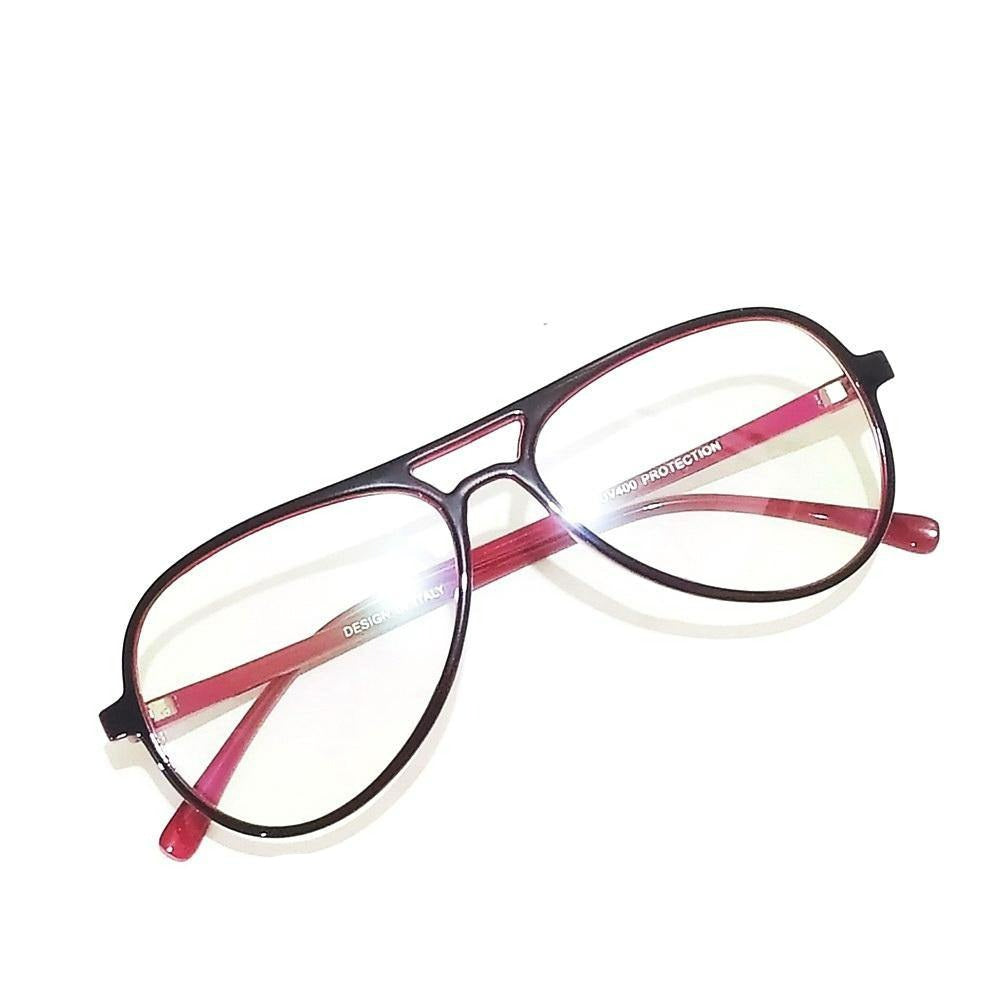 Black Red Aviator Full Frame Eyeglasses Spectacle Frame with Zero