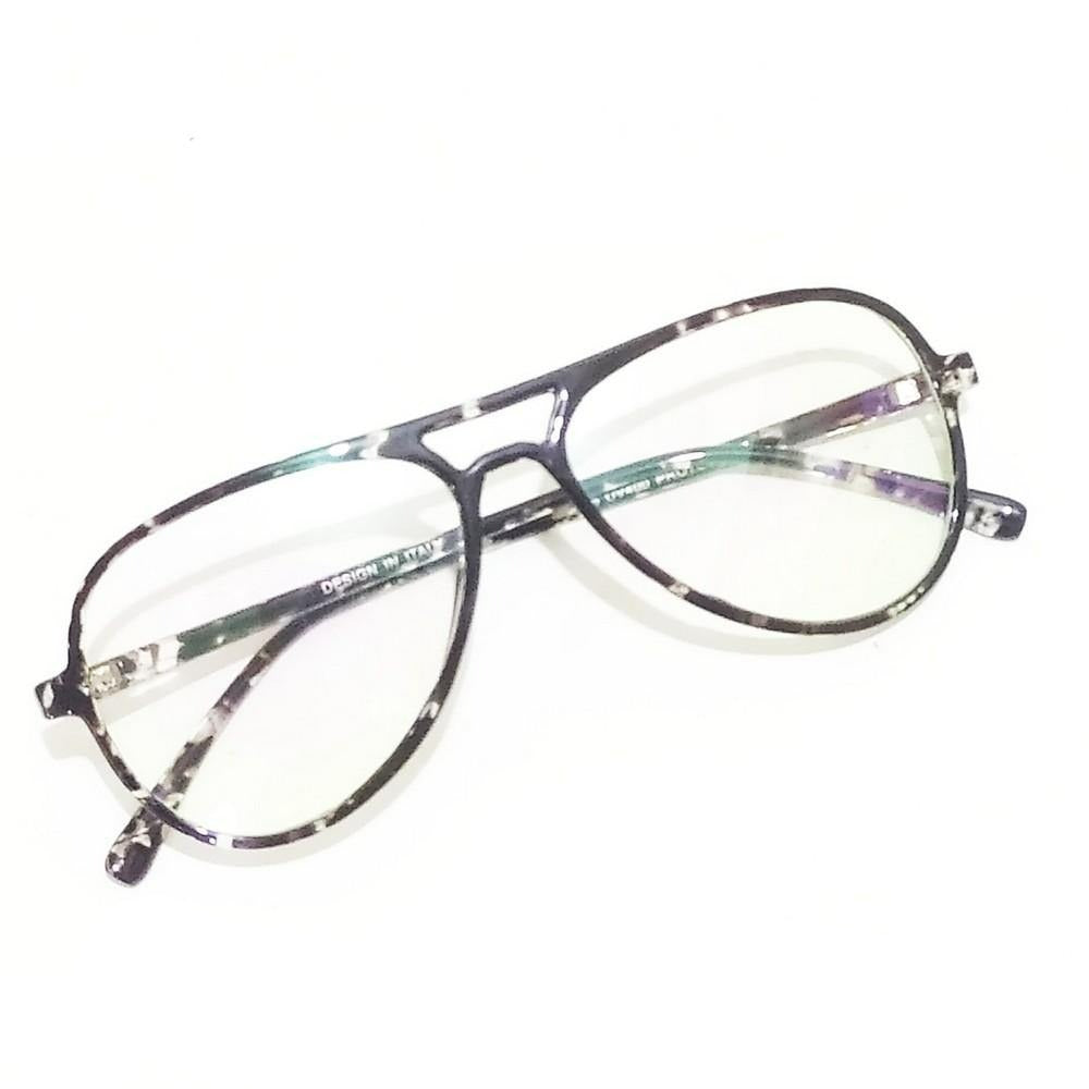 Black Grey Zebra Print Aviator Full Frame Eyeglasses Spectacle Frame with Zero Power Clear Lens