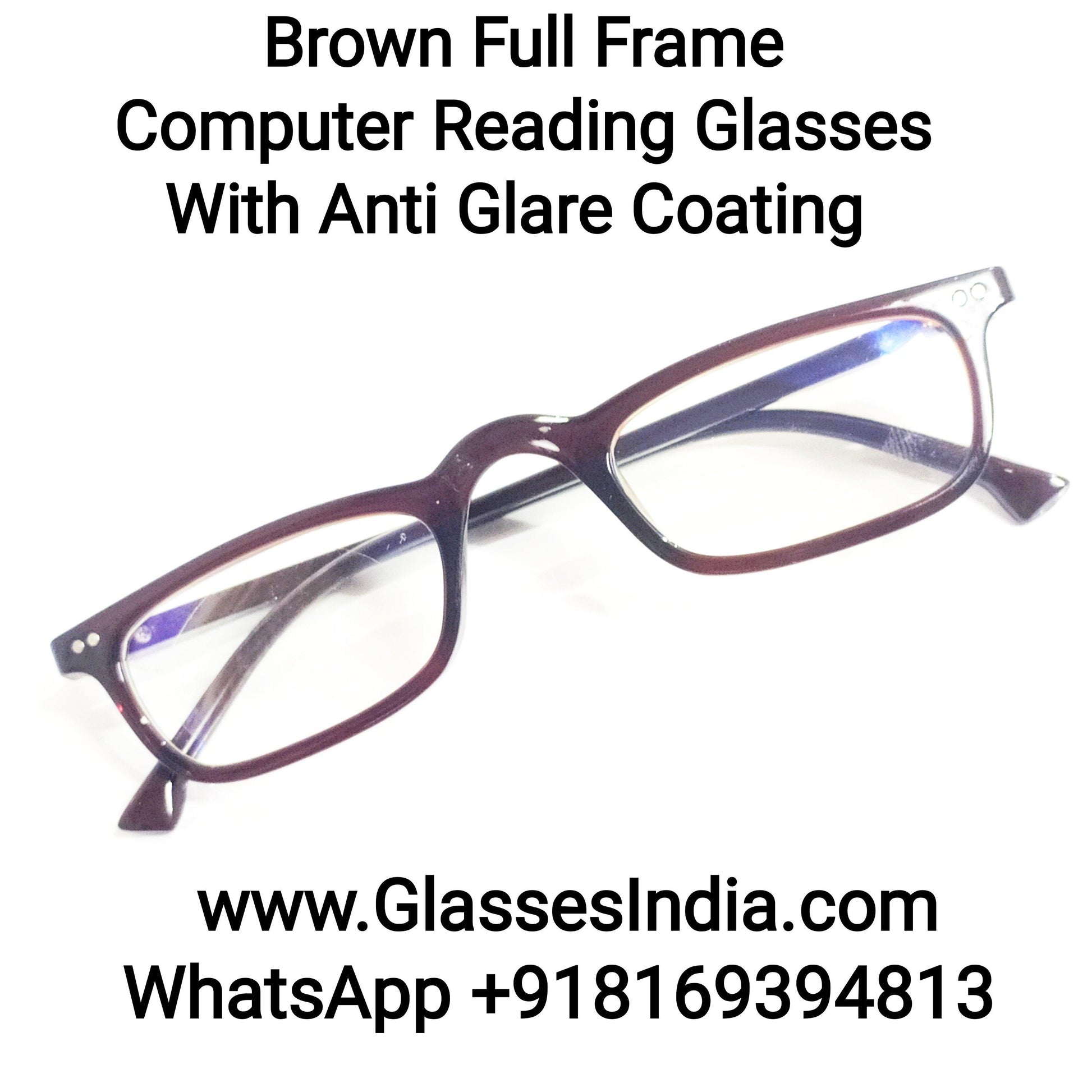 Buy Brown Full Frame Computer Reading Glasses with Anti Glare Coating Power 1.25 - Glasses India Online in India