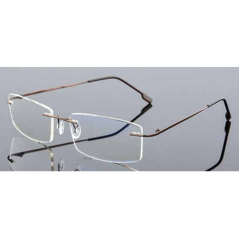 Brown Rimless Frameless Rectangle Reading Glasses For Men Women