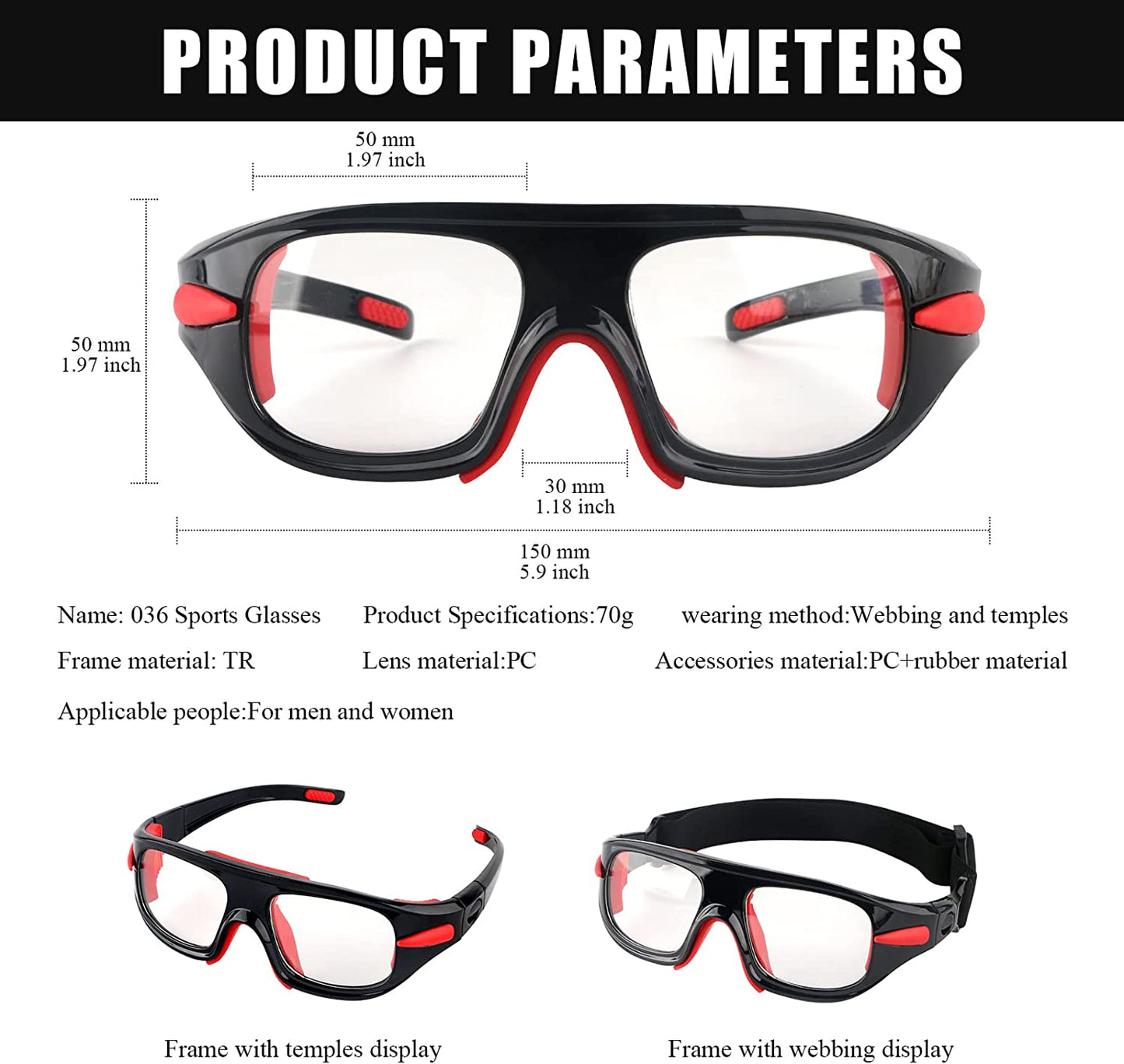 Prescription Sports Sunglasses with Adjustable Strap Black Frame Size Dimensions