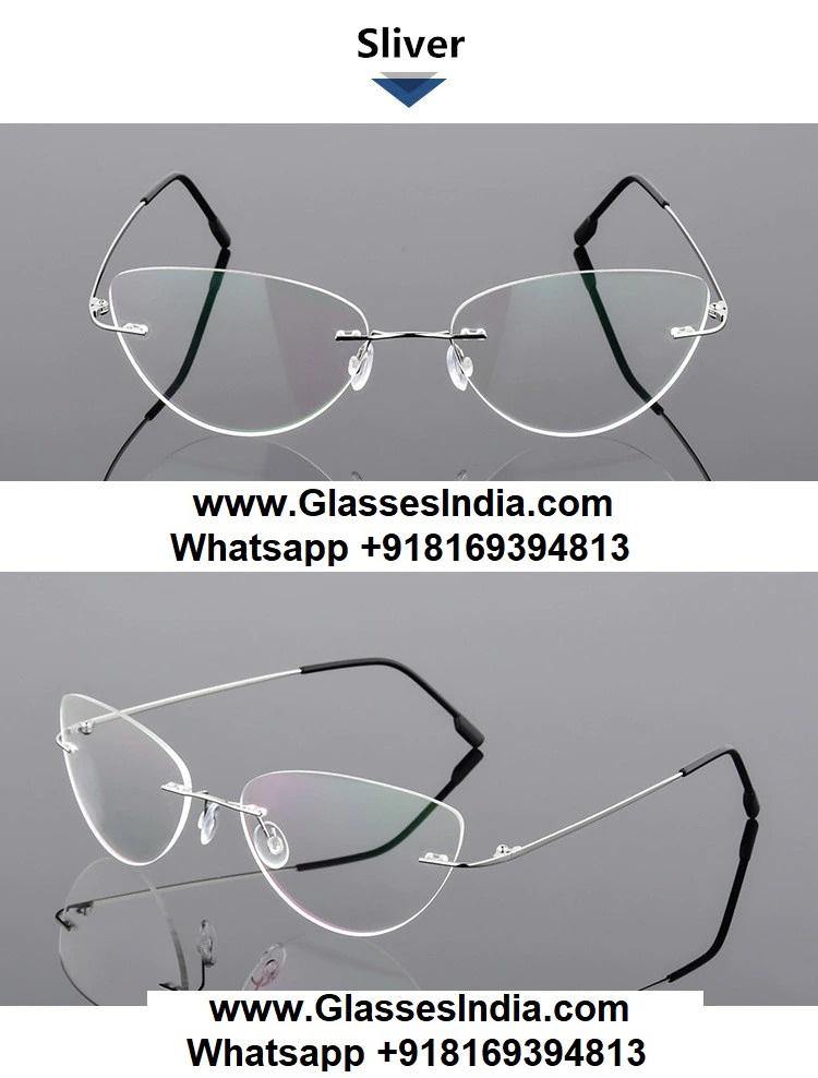 Silver Cat Eye Rimless Glasses for Women
