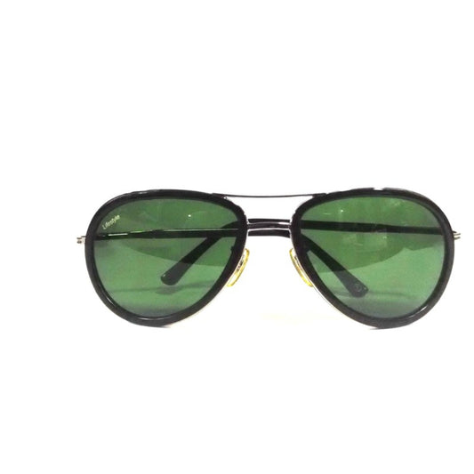 Grey Double-Bridge Pilot Sunglasses with Inner Black Rim & Green Lens
