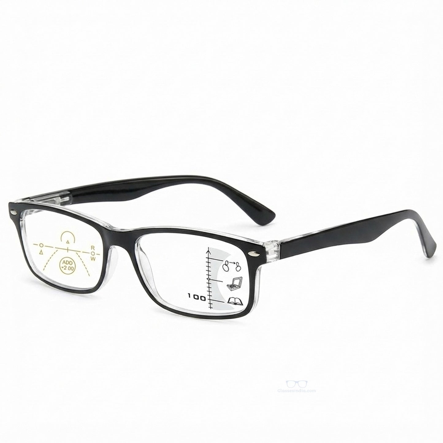 ARTView Black Rectangle Full Frame Progressive Blue Light Reading Glasses