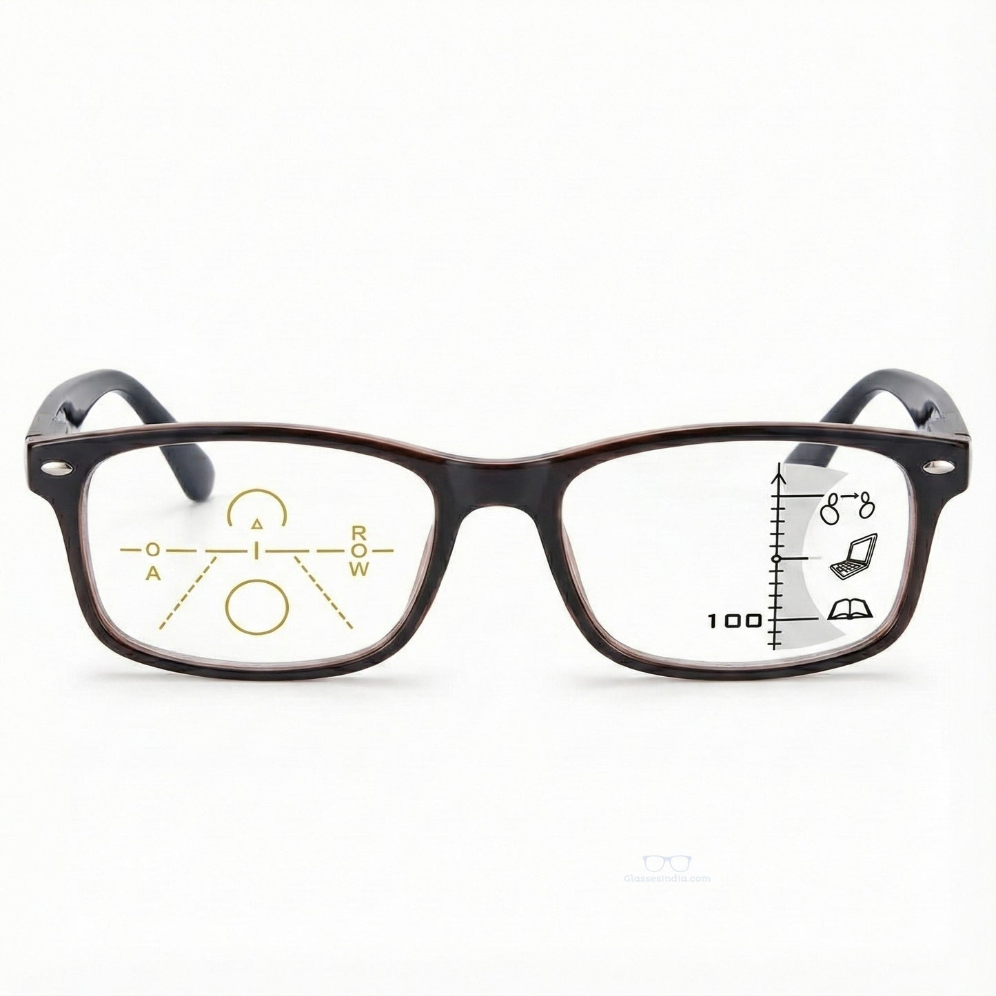 Artview Brown Rectangle Full Frame Progressive Blue Light Reading Glasses