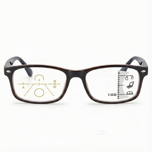 Artview Brown Rectangle Full Frame Progressive Blue Light Reading Glasses