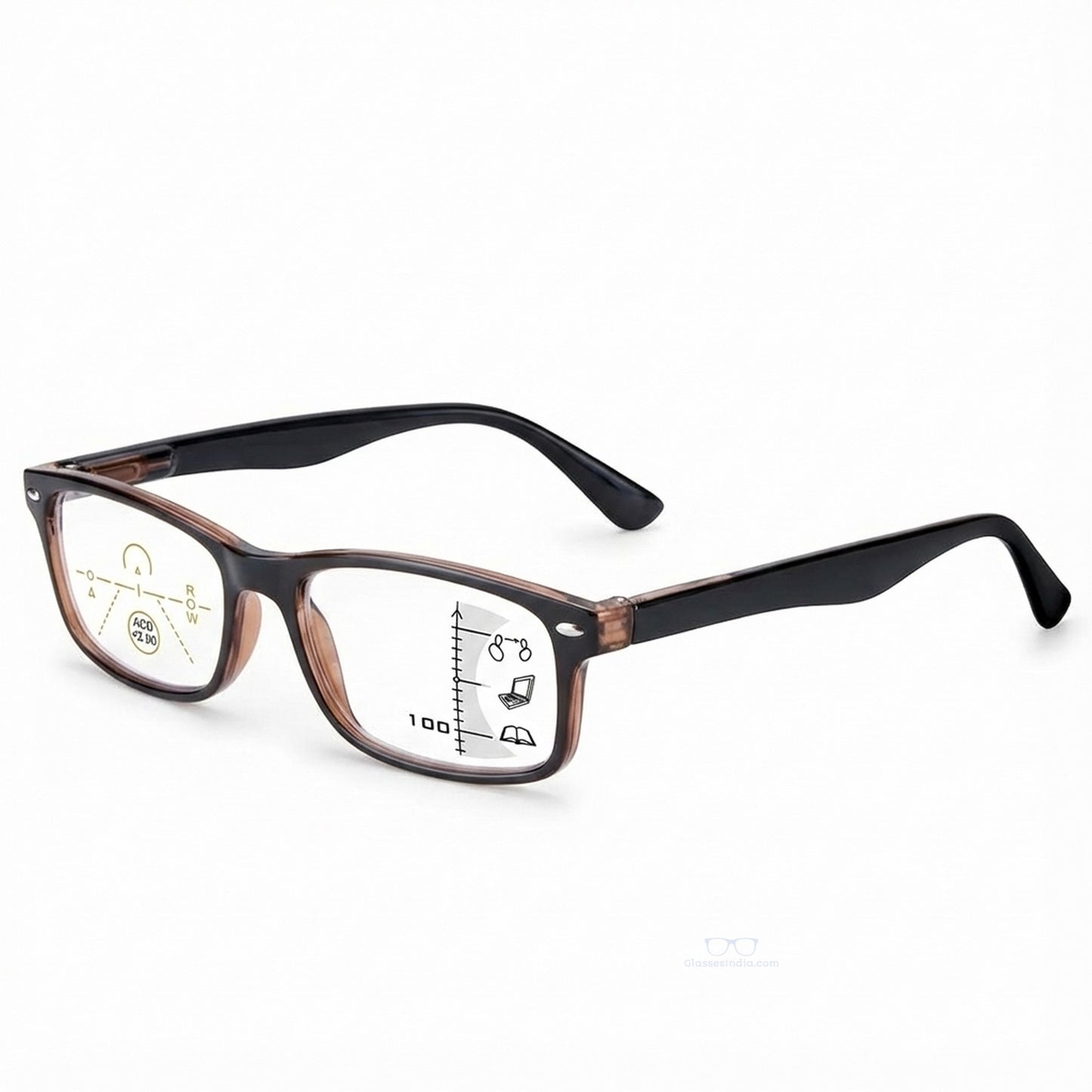 Artview Brown Rectangle Full Frame Progressive Blue Light Reading Glasses